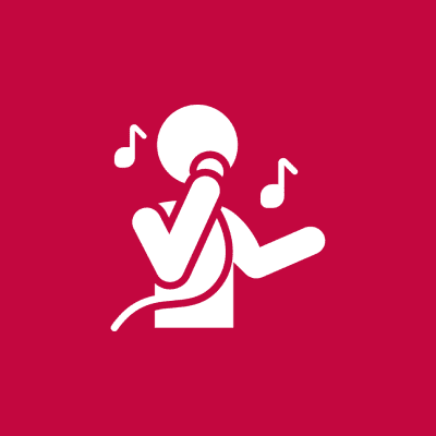 Singer icon with musical notes.
